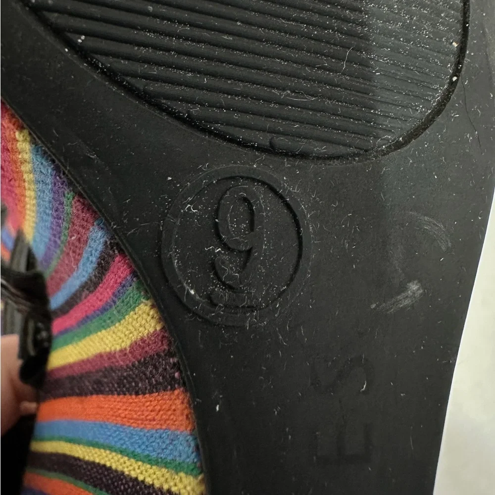 Westies Black Multicolored Stripe Platform Wedge Sandals Size 9 Bohemian Y2K